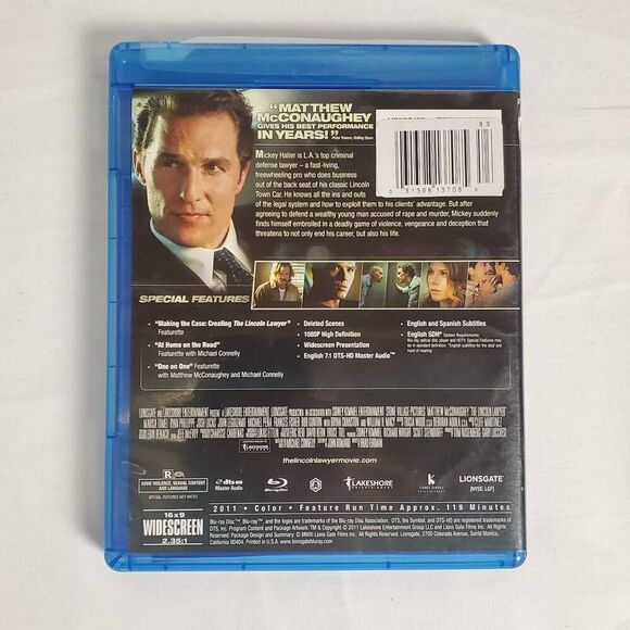 The Lincoln Lawyer (Blu-ray) Matthew McConaughey Legal Crime Thriller - Picture 3 of 3